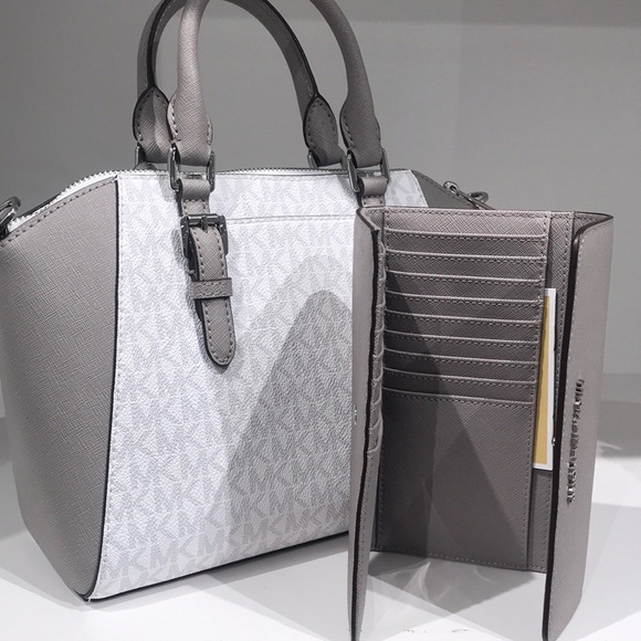 2pc Michael Kors Ciara satchel trifold wallet set - Picture 2 of 7